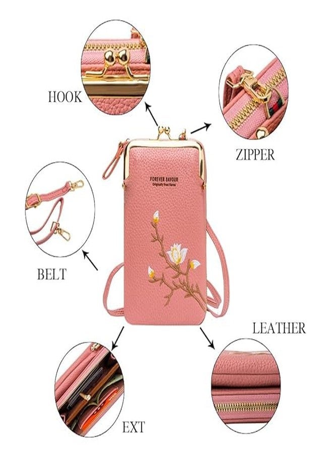 Bago Crossbody Phone Bag for Women & Girls | Stylish Faux Leather Mini Sling Bag | Mobile Phone Holder Wallet Pouch with Zipper | Small Shoulder Purse with Strap & Card Slots Pink - Image 2